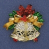 Broche-pendentif «Clochettes de Noël» émail, strass et métal doré 45x47 mm+