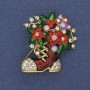 Broche «Petit bottillon de Noël» émail et strass, métal doré, 37×32 mm +