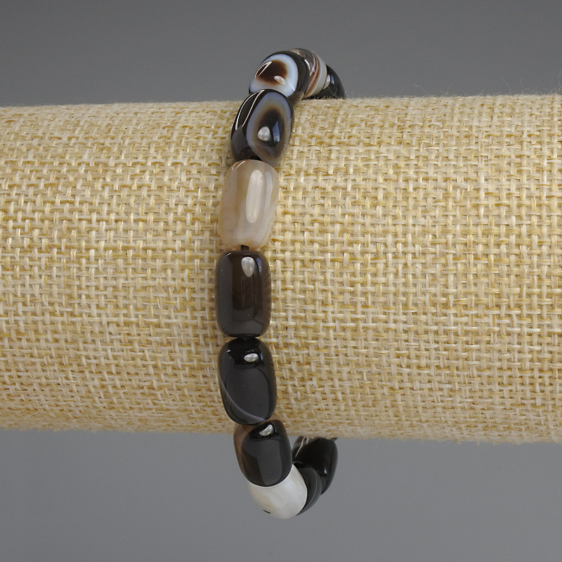 Bracelet en agate barillet, diamètre 12×8 mm ±, longueur 18 cm ±, sur base élastique