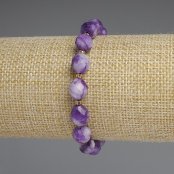 Bracelet en sugélite, grain facetté, diamètre 10×8,5 mm, perles de rocaille 3 mm ±, longueur 18 cm ±, base élastique