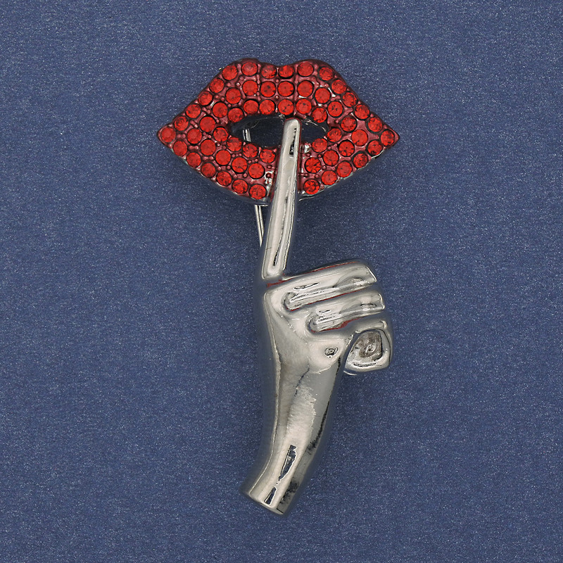 Broche Accent avec strass rouges métal argenté 45×24 mm+