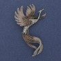 Broche Oiseau vert et gris, émail et strass, métal argenté, 43×67 mm +