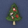 Broche-pendentif Sapin de Noël, émail vert et métal doré, 32×42 mm +