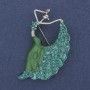 Broche Danseuse verte émail et strass, métal argenté 26×46 mm+