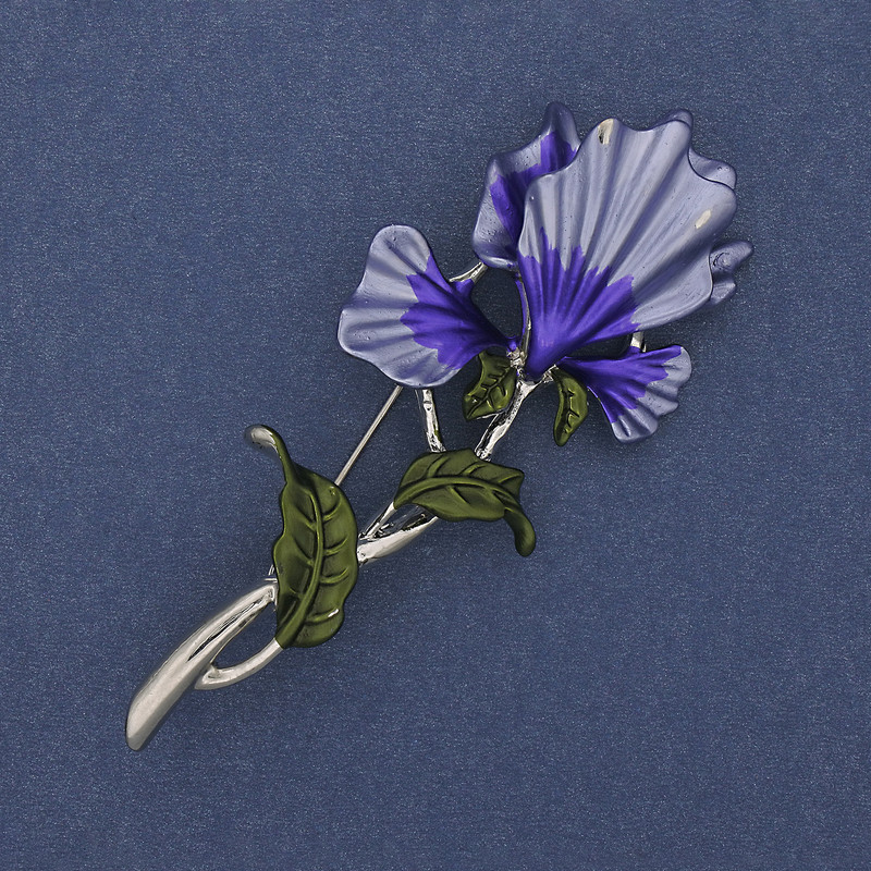 Broche fleur violette et bleue émaillée