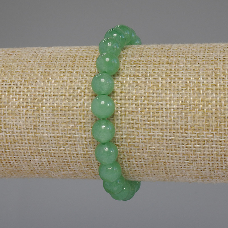 Bracelet en néphrite, billes lisses, diamètre 8 mm, longueur 18 cm, élastique