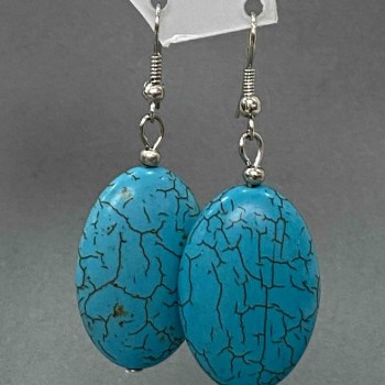 Boucles d'oreilles pendantes avec cabochons ovales lisses façon turquoise, 21x55 mm+