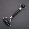 Masseur en pierre d’agate noire, double-face, longueur 14,5 cm, cadre métallique argenté