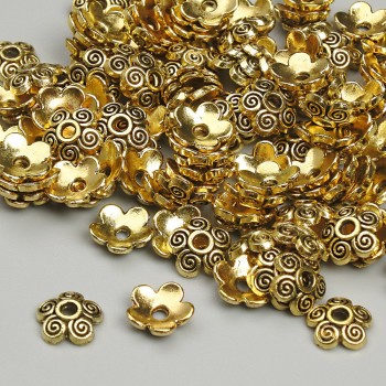 Capuchon de perle doré, couleur métal doré, diamètre 6,5 mm, ouverture d'environ 1,2 mm, conditionnement 20 g (~125 pièces)