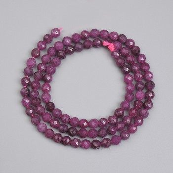 Perles de rubis facettées en boule de 4 mm, longueur environ 38 cm, sur fil