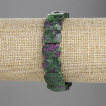 Bracelet en zoïsite facetté, maillon 14 x 10 mm ±, longueur 18 cm ±, élastique