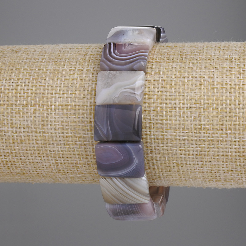 Bracelet en agate du Botswana, maillon rectangulaire, 16x12 mm, longueur 18 cm ± élastique