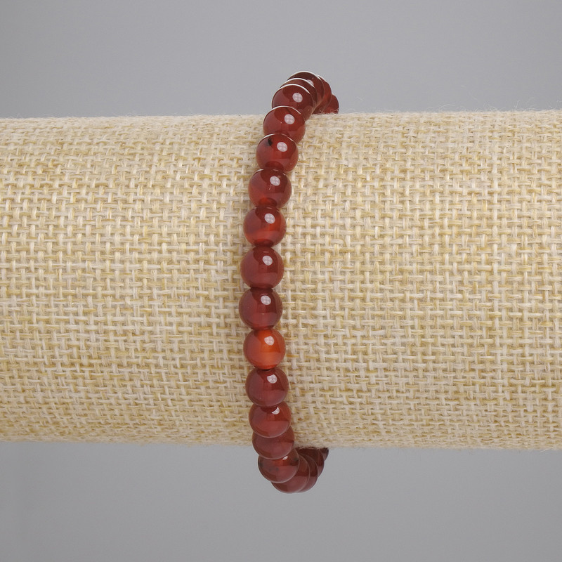 Bracelet en cornaline, perles lisses, diamètre 6 mm ±, longueur 18 cm ±, élastique