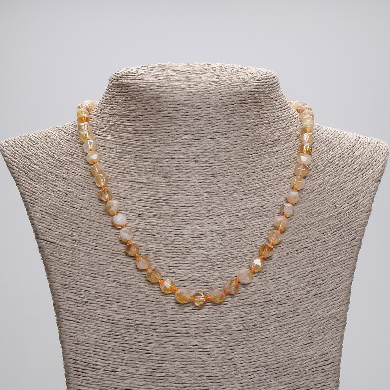 Collier en citrine à facettes, diamètre 7×6 mm, longueur 45 cm ± avec fermoir