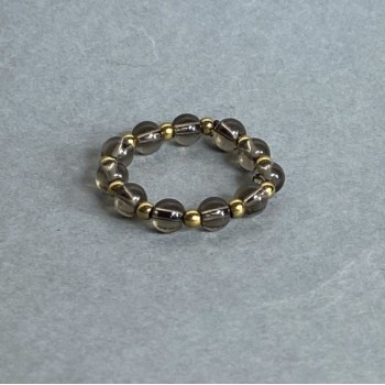 Bague en topaze fumée et hématite, perles rondes lisses de 4 mm ± et perles d'hématite de 2 mm ±, sur élastique