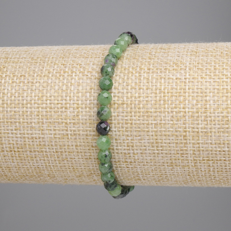 Bracelet en zoïsite avec perles facettées de 5 mm, longueur 18 cm ±, élastique