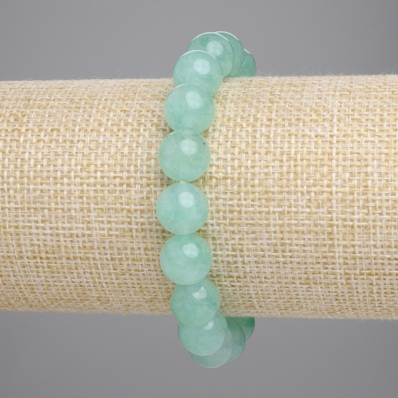 Bracelet en amazonite, perles lisses, diamètre 10 mm ±, longueur 18 cm ±, élastique