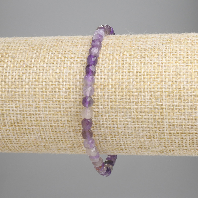 Bracelet en améthyste facettée, cubes de 4×4 mm ±, longueur 18 cm ±, élastique