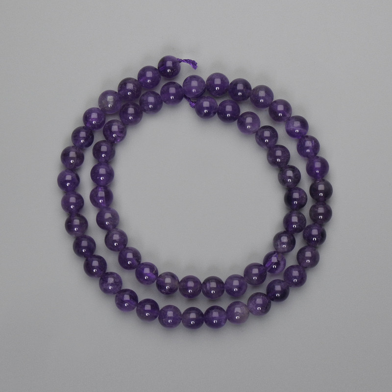 Perles d'améthyste — sphères lisses 6 mm, longueur 38 cm