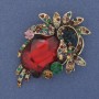 Broche-pendentif Accent, cristaux et strass, métal doré, 60×45 mm+