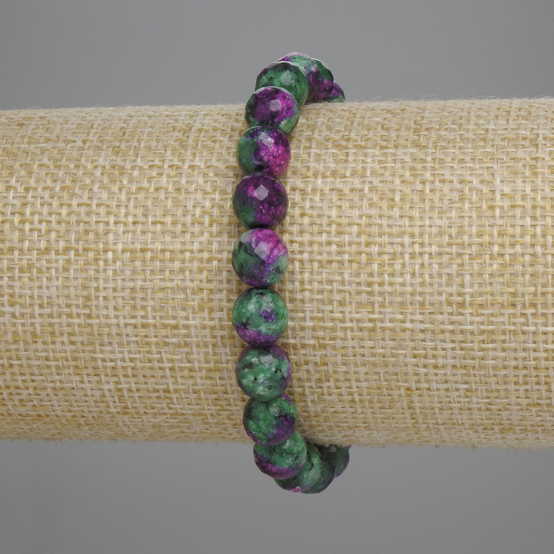 Bracelet zoïsite boule facettée 8 mm ±, longueur 18 cm ± élastique