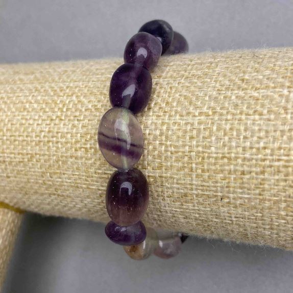 Bracelet fluorite facettée, diamètre 13–15×9, 5–10, 5 mm ±, longueur 18 cm ± élastique