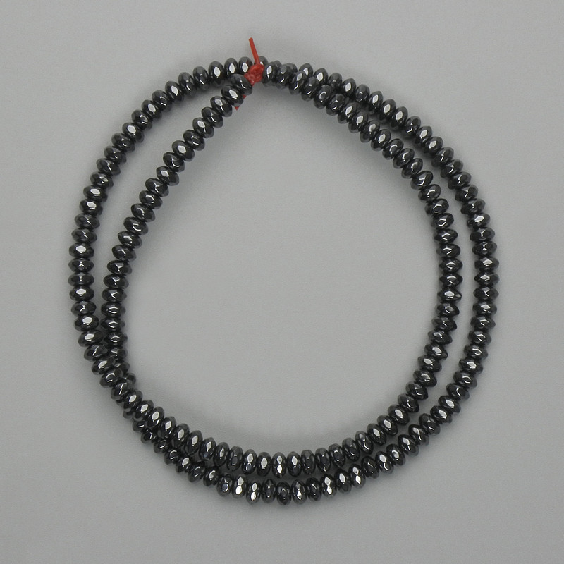 Perles facettées d'hématite en rondelle 4x2 mm, longueur 38 cm