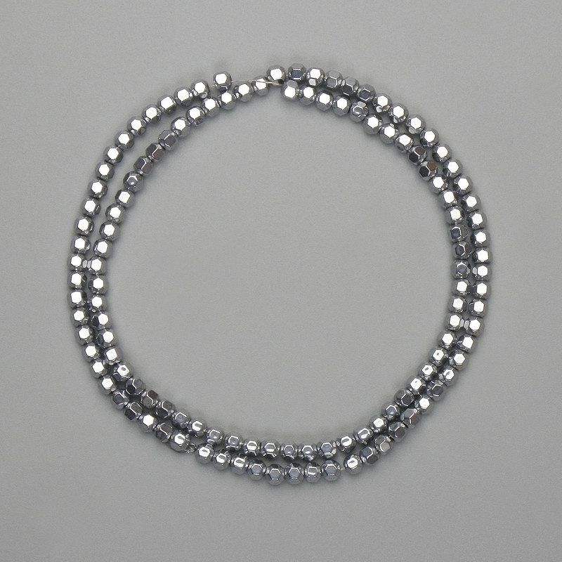 Perles d'hématite facettées en boule, 3,5×4 mm, couleur argent, longueur 39 cm+