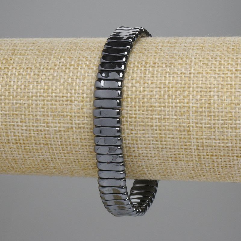 Bracelet en hématite, maillons 3×10 mm, élastique, longueur environ 18 cm
