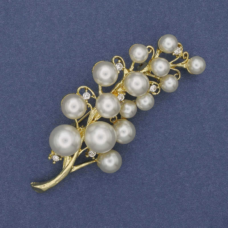Broche «Branche de Majorque» strass doré, métal doré, 70 × 28 mm +