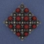 Broche-pendante Losange Turmaline gris, strass gris, métal argenté, 56 mm+
