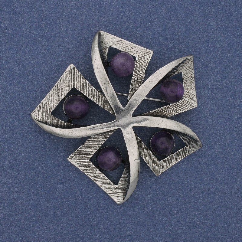 Broche Accent Améthyste, métal argenté, 60 mm+