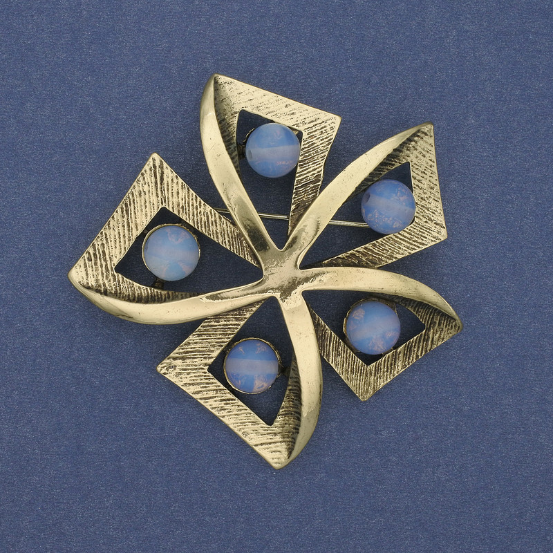 Broche Accent avec pierre de lune opalite et métal doré 60 mm+