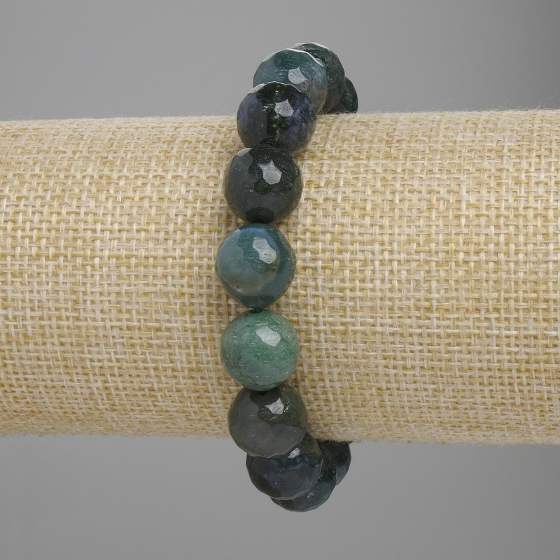 Bracelet en jaspe vert facetté, perles de 12 mm, longueur environ 18 cm, élastique