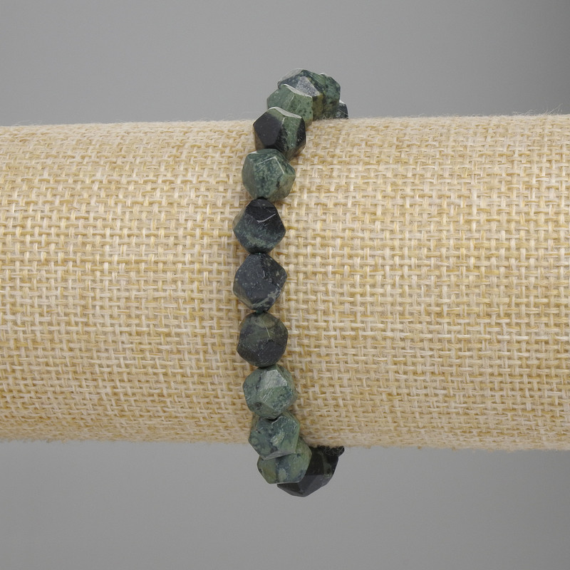 Bracelet jaspe océanique multifacettes 8x7 mm+-, longueur 18 cm+-, élastique