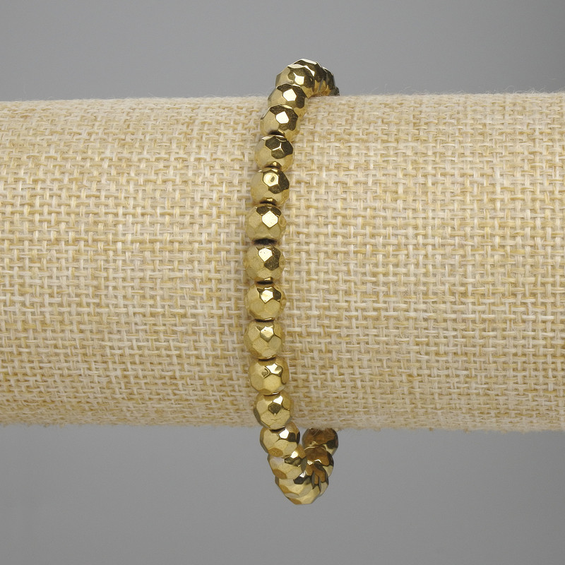 Bracelet en hématite facettée, boule 6 mm ± couleur dorée, longueur 18 cm ± élastique