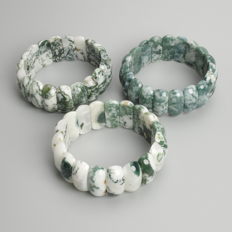 Bracelet en agate mousse, maillons, diamètre 25 × 11 mm ±, longueur 18 cm ±, base élastique