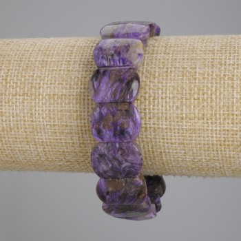Bracelet en charoïte naturel, maillons lisses, diamètre 18×13 mm ±, longueur 18 cm ±, élastique