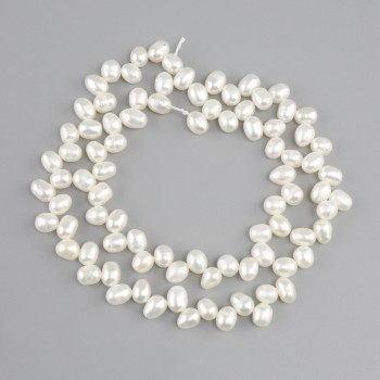 Perles d'eau douce ovales «Papillon», diamètre 6,5–7,5 mm × 4,5 mm ±, longueur environ 38 cm sur fil