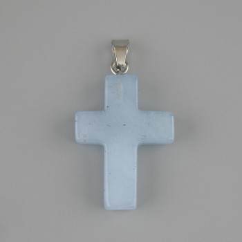 Pendentif croix en Aigue-marine 25x18 mm +-, longueur 36 mm+