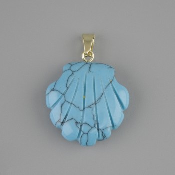 Pendentif Coquille Turquoise 22×22 mm +-, longueur 30 mm+-