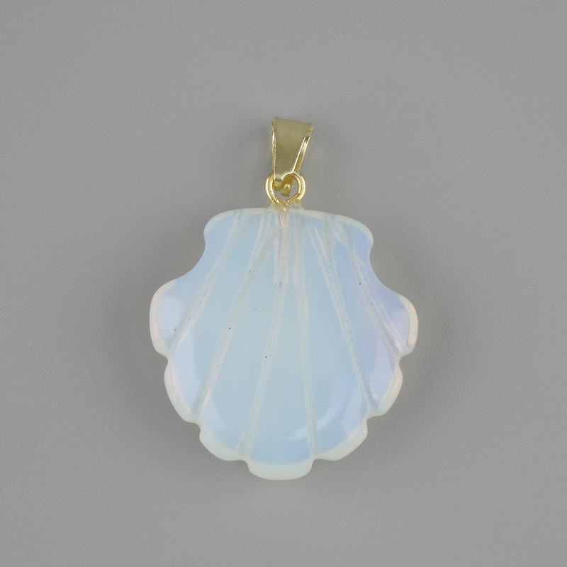 Pendentif Coquille Pierre de lune Opalite 22×22×mm+-, longueur 30 mm+