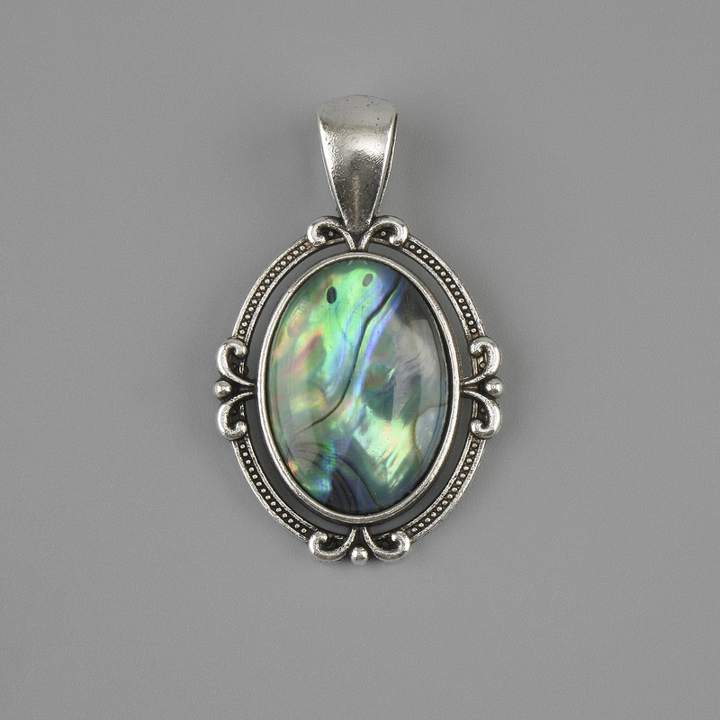 Pendentif Halite 34×21 mm ± métal argenté