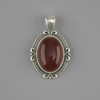 Pendentif Cornaline 34×21 mm ± métal argenté