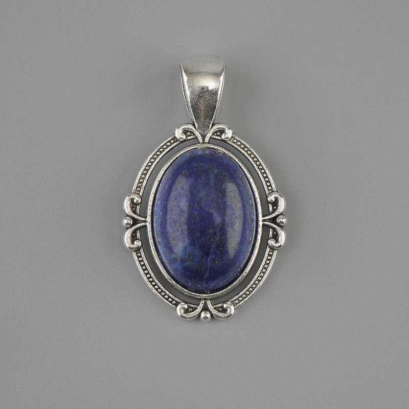 Pendentif Lazurite 34×21 mm ± métal argenté
