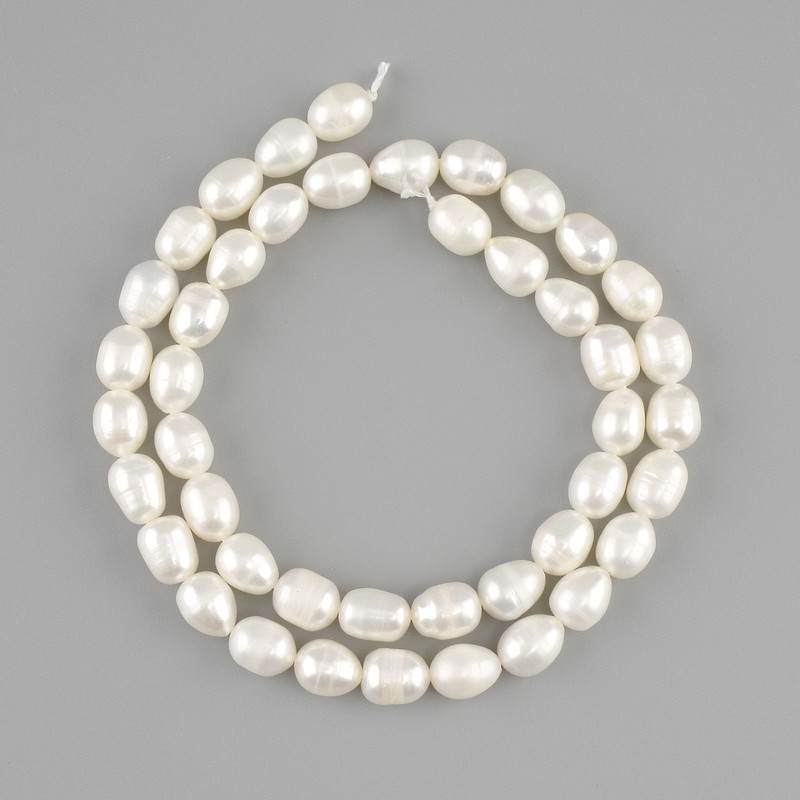 Perles d'eau douce naturelles 8,5–9 × 6–6,5 mm, longueur 36 cm+