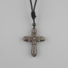 Pendentif Croix en obsidienne argentée, diamètre 47 × 36 mm ± sur cordon noir à serrage, longueur 78 cm+