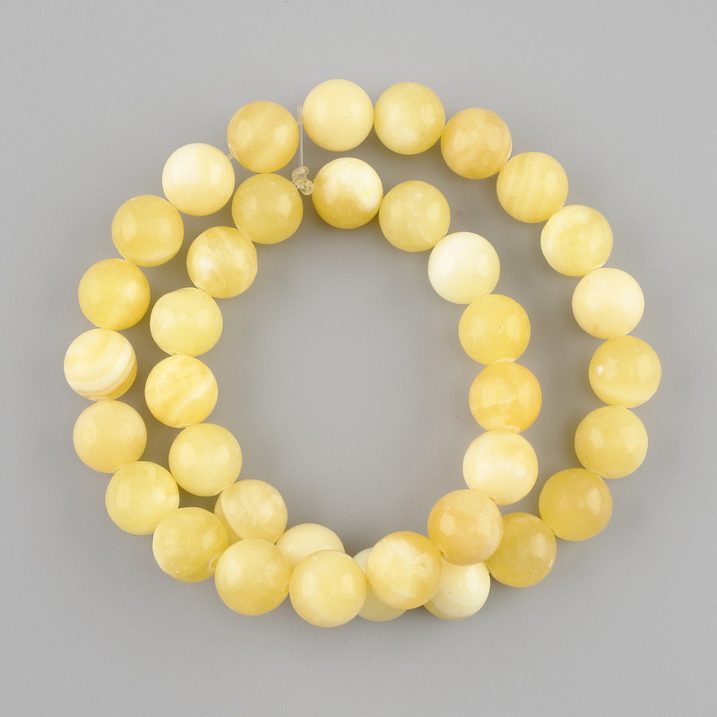 Perles d'agate jaune, sphères lisses, diamètre 10 mm ±, longueur 38 cm ±, sur fil