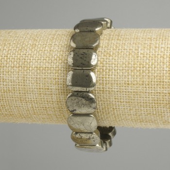 Bracelet en pyrite, maillons lisses et arrondis 15×10 mm ±, longueur 18 cm ±, élastique