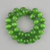 Perles œil-de-chat vertes, rondes et lisses, diamètre 13,5–14 mm ±, longueur 37 cm ± sur fil